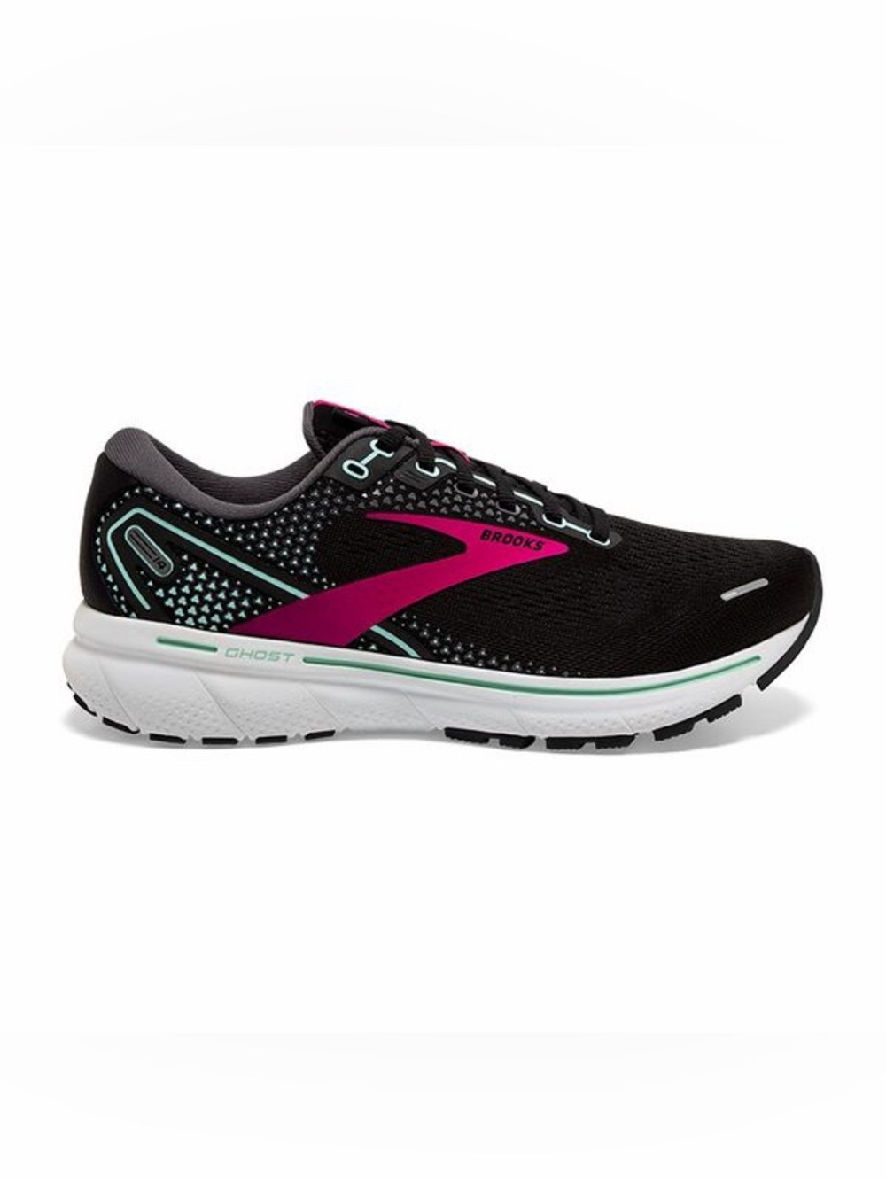 Brooks Women's Ghost 14 Running Shoes in Black/Pink/Yucca.